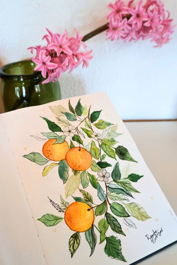 Orangenblüten malen: Mixed-Media-Tutorial mit Aquarell, Buntstift und Glitzer