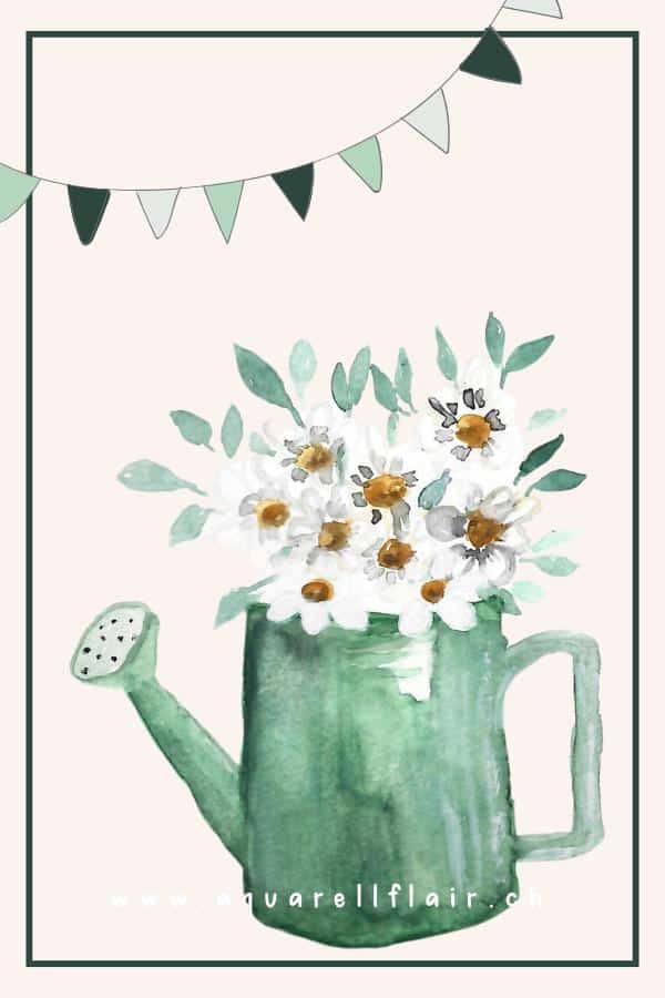 Aquarell Giesskanne malen – mit Schmincke, Ecoline und Glitzersilber