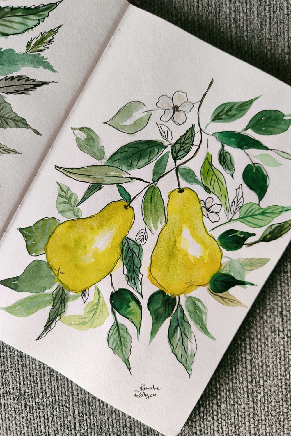 Aquarell-Postkarten mit Früchten: Orange, Birne & Kirsche für kleine Glücksmomente